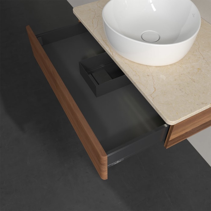 Villeroy & Boch Antao Waschbeckenunterschrank, 80 x 19 cm, 1 Auszug mit LED-Licht, Front mit Struktur, ohne Hahnloch