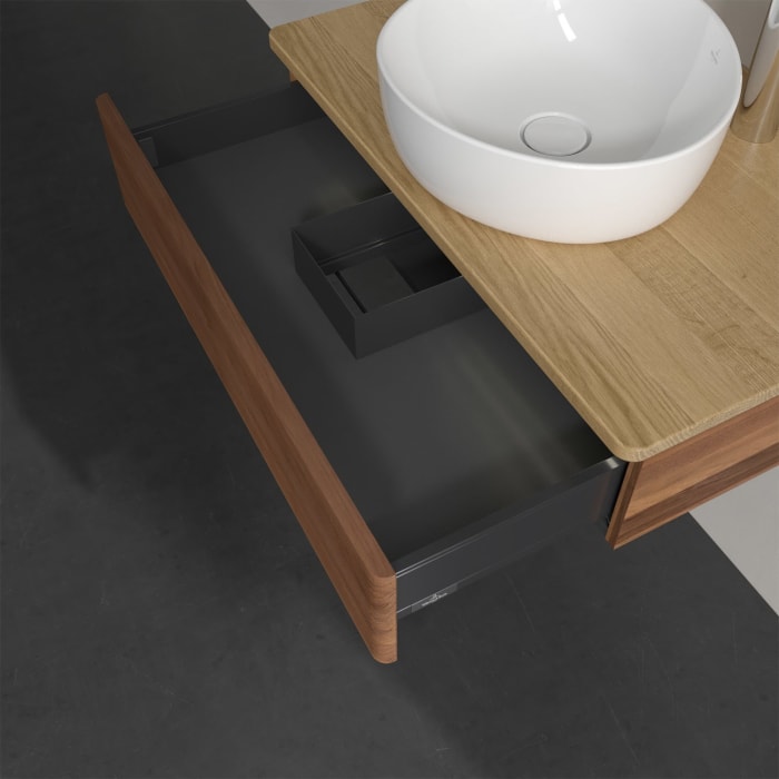 Villeroy & Boch Antao Waschbeckenunterschrank, 80 x 19 cm, 1 Auszug mit LED-Licht, Front mit Struktur, mit Hahnloch