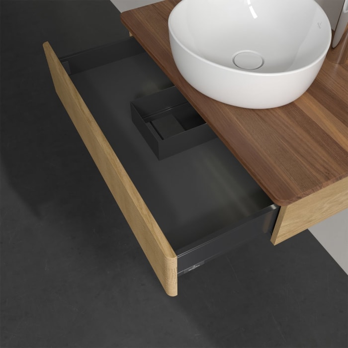 Villeroy & Boch Antao Waschbeckenunterschrank, 80 x 19 cm, 1 Auszug mit LED-Licht, Front mit Struktur, mit Hahnloch