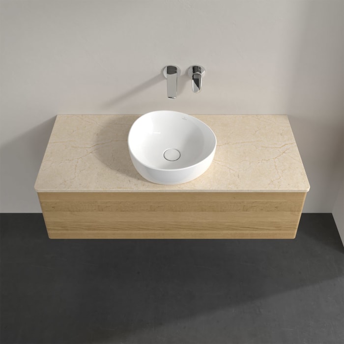 Villeroy & Boch Antao Waschbeckenunterschrank, 120 x 36 cm, 1 Auszug, Front ohne Struktur, ohne Hahnloch, für Waschtisch mittig