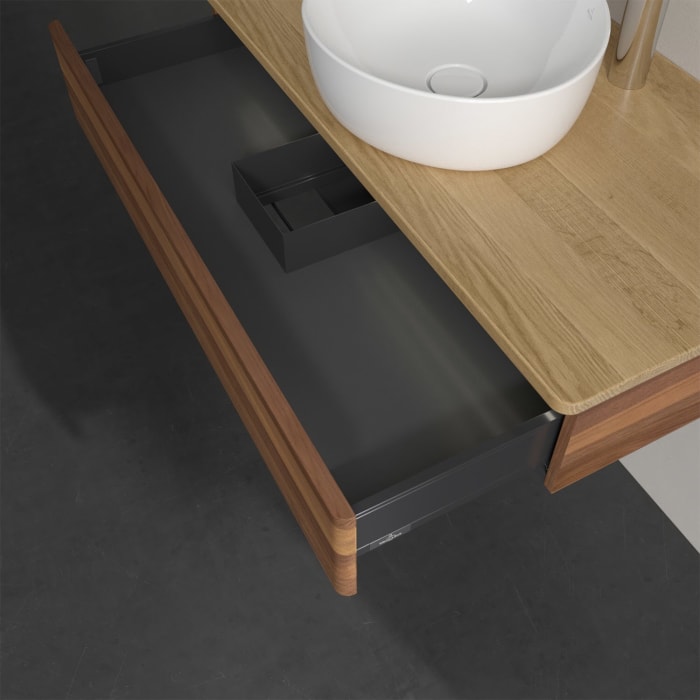 Villeroy & Boch Antao Waschbeckenunterschrank, 100 x 19 cm, 1 Auszug mit LED-Licht, Front ohne Struktur, mit Hahnloch