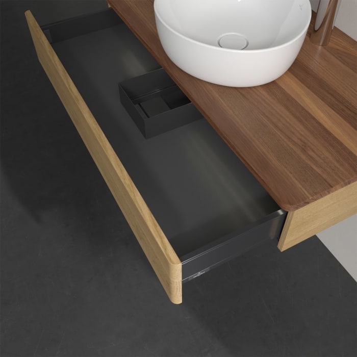 Villeroy & Boch Antao Waschbeckenunterschrank, 100 x 19 cm, 1 Auszug mit LED-Licht, Front ohne Struktur, mit Hahnloch