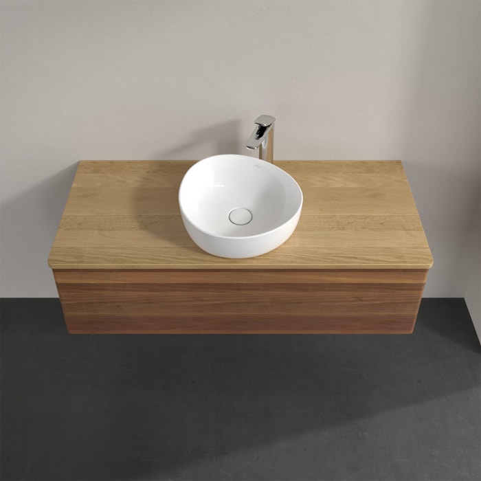 Villeroy & Boch Antao Waschbeckenunterschrank, 120 x 36 cm, 1 Auszug, Front ohne Struktur, mit Hahnloch, für Waschtisch mittig