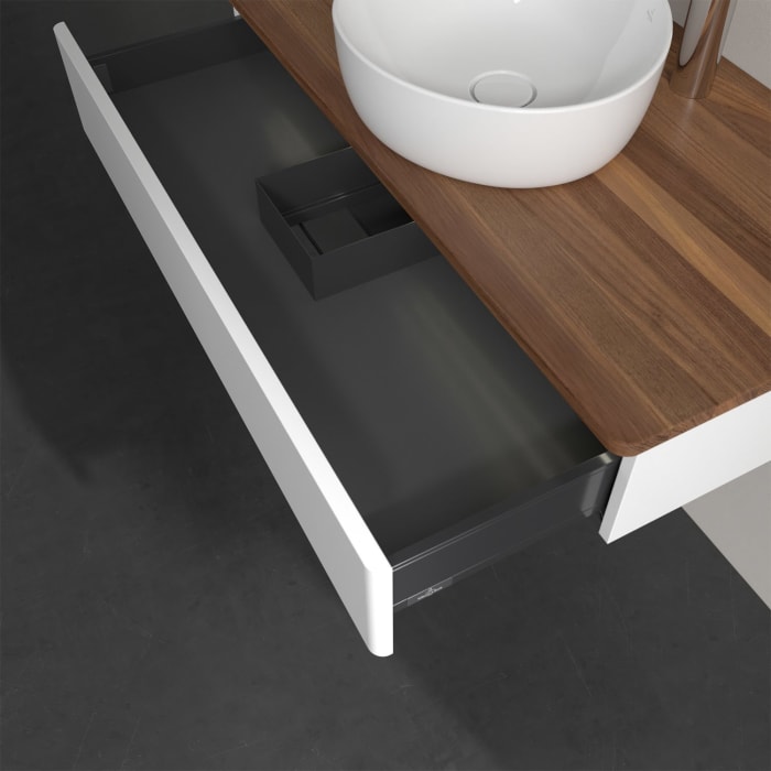 Villeroy & Boch Antao Waschbeckenunterschrank, 100 x 19 cm, 1 Auszug mit LED-Licht, Front ohne Struktur, mit Hahnloch