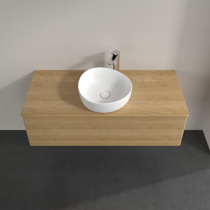 Villeroy & Boch Antao Waschbeckenunterschrank, 120 x 36 cm, 1 Auszug, Front ohne Struktur, mit Hahnloch, für Waschtisch mittig