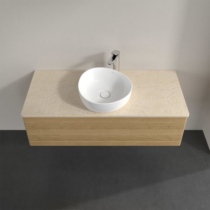 Villeroy & Boch Antao Waschbeckenunterschrank, 120 x 36 cm, 1 Auszug, Front ohne Struktur, mit Hahnloch, für Waschtisch mittig