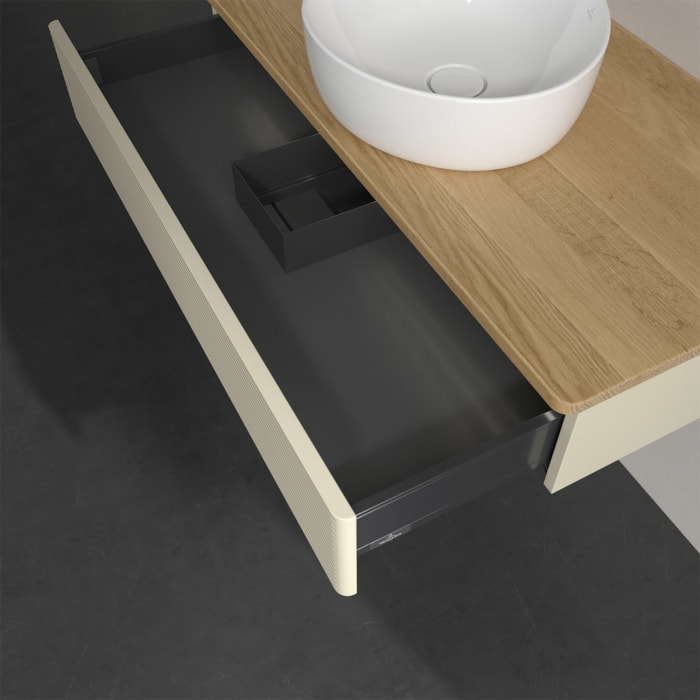 Villeroy & Boch Antao Waschbeckenunterschrank, 100 x 19 cm, 1 Auszug mit LED-Licht, Front mit Struktur, ohne Hahnloch