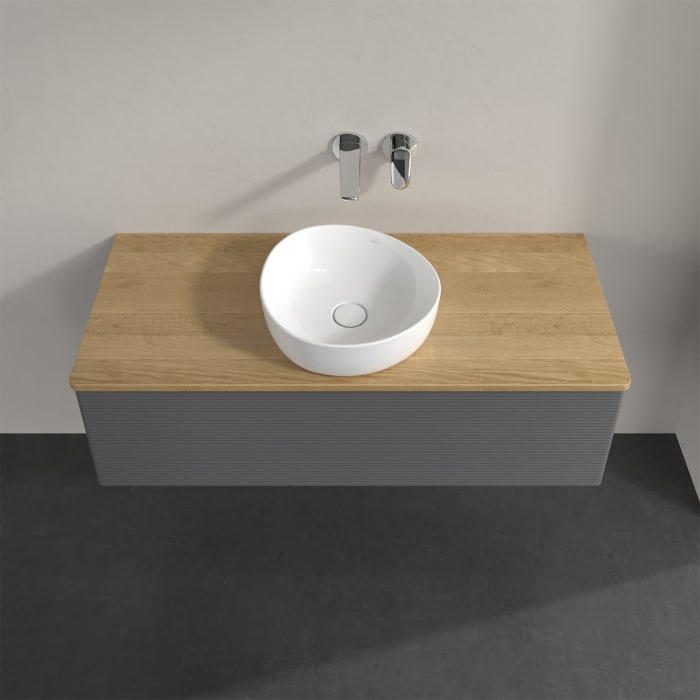 Villeroy & Boch Antao Waschbeckenunterschrank, 120 x 36 cm, 1 Auszug, Front mit Struktur, ohne Hahnloch, für Waschtisch mittig