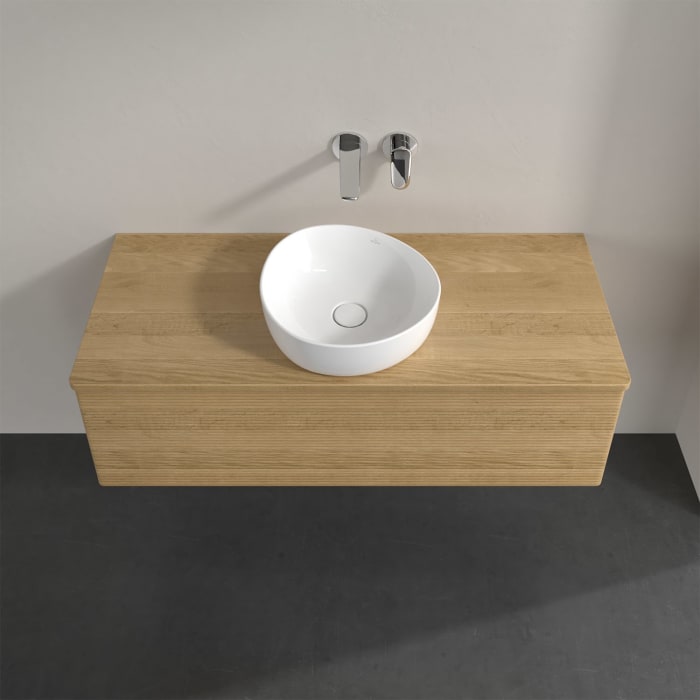 Villeroy & Boch Antao Waschbeckenunterschrank, 120 x 36 cm, 1 Auszug, Front mit Struktur, ohne Hahnloch, für Waschtisch mittig