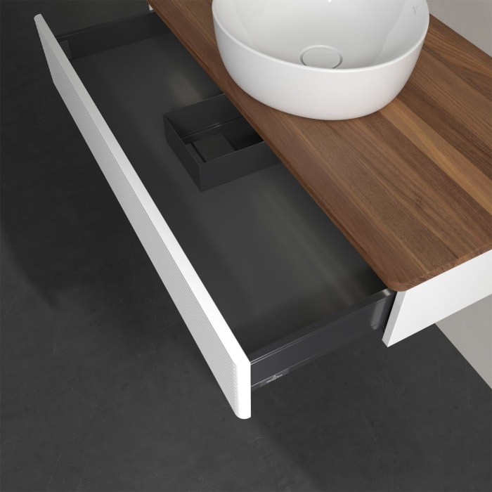 Villeroy & Boch Antao Waschbeckenunterschrank, 100 x 19 cm, 1 Auszug mit LED-Licht, Front mit Struktur, ohne Hahnloch