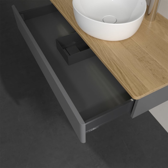 Villeroy & Boch Antao Waschbeckenunterschrank, 100 x 19 cm, 1 Auszug mit LED-Licht, Front mit Struktur, mit Hahnloch