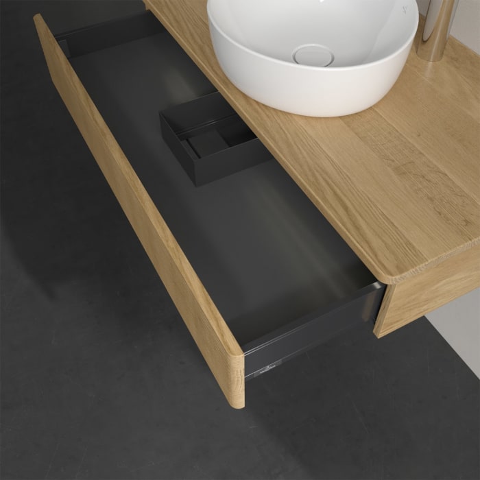 Villeroy & Boch Antao Waschbeckenunterschrank, 100 x 19 cm, 1 Auszug mit LED-Licht, Front mit Struktur, mit Hahnloch