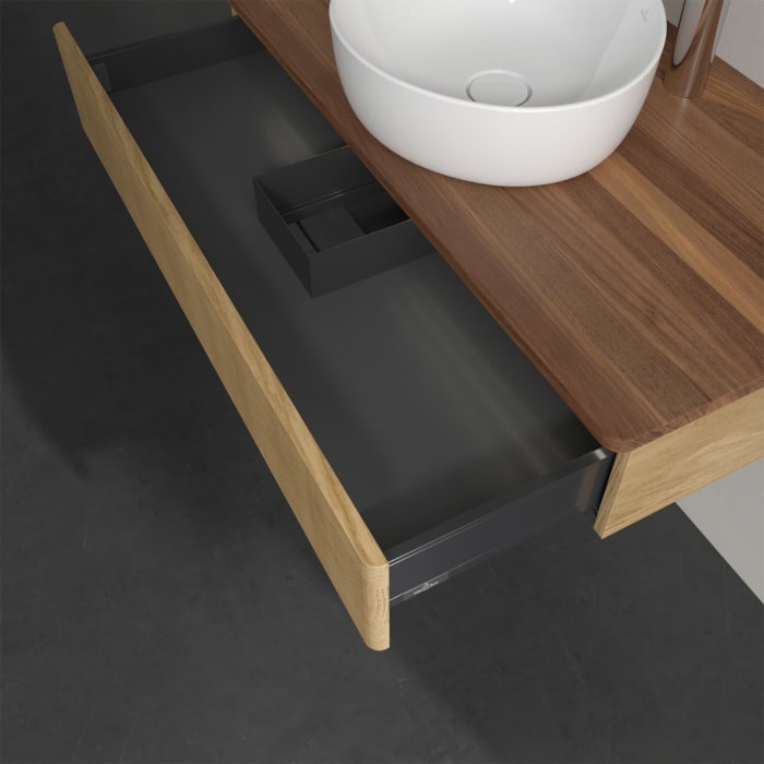 Villeroy & Boch Antao Waschbeckenunterschrank, 100 x 19 cm, 1 Auszug mit LED-Licht, Front mit Struktur, mit Hahnloch