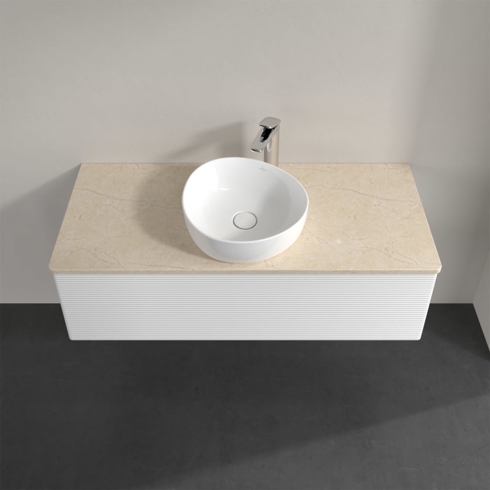 Villeroy & Boch Antao Waschbeckenunterschrank, 120 x 36 cm, 1 Auszug, Front mit Struktur, mit Hahnloch, für Waschtisch mittig