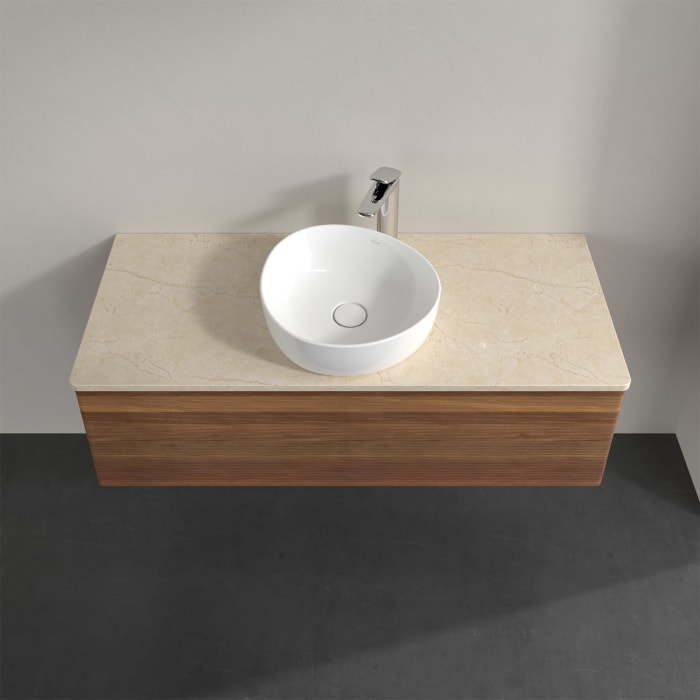 Villeroy & Boch Antao Waschbeckenunterschrank, 120 x 36 cm, 1 Auszug, Front mit Struktur, mit Hahnloch, für Waschtisch mittig