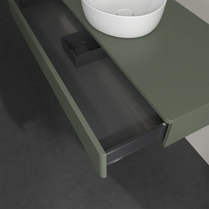 Villeroy & Boch Antao Waschbeckenunterschrank, 120 x 19 cm, 1 Auszug mit LED-Licht, Front ohne Struktur, ohne Hahnloch, für Waschtisch mittig