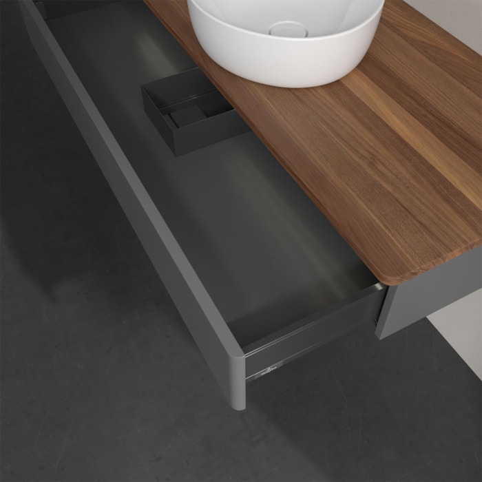 Villeroy & Boch Antao Waschbeckenunterschrank, 120 x 19 cm, 1 Auszug mit LED-Licht, Front ohne Struktur, ohne Hahnloch, für Waschtisch mittig