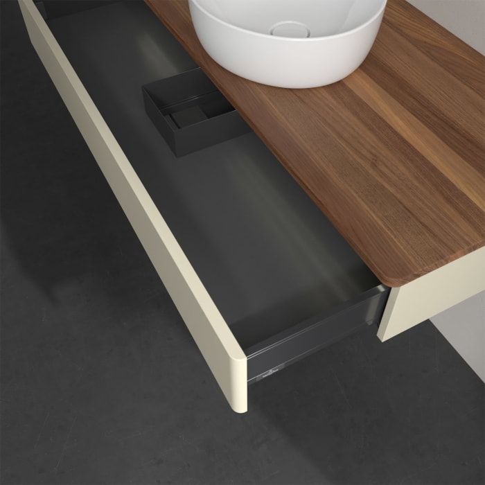 Villeroy & Boch Antao Waschbeckenunterschrank, 120 x 19 cm, 1 Auszug mit LED-Licht, Front ohne Struktur, ohne Hahnloch, für Waschtisch mittig