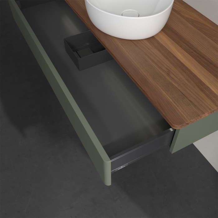 Villeroy & Boch Antao Waschbeckenunterschrank, 120 x 19 cm, 1 Auszug mit LED-Licht, Front ohne Struktur, ohne Hahnloch, für Waschtisch mittig