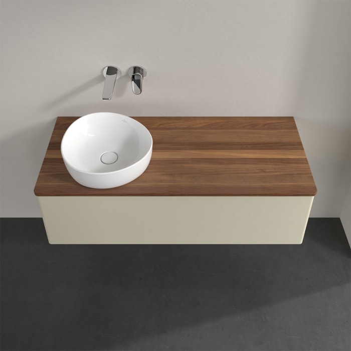 Villeroy & Boch Antao Waschbeckenunterschrank, 120 x 36 cm, 1 Auszug, Front ohne Struktur, ohne Hahnloch, für Waschtisch links