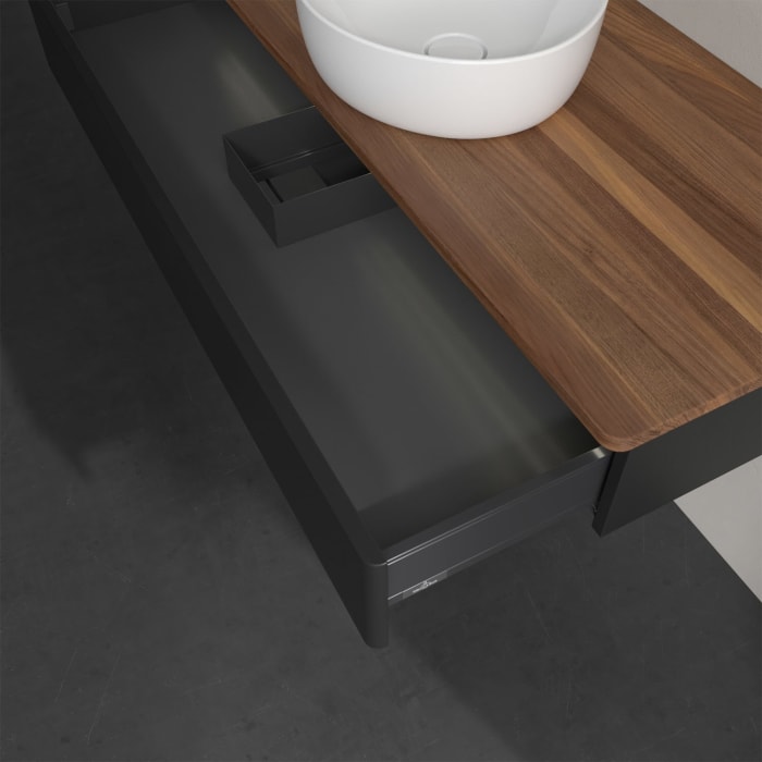 Villeroy & Boch Antao Waschbeckenunterschrank, 120 x 19 cm, 1 Auszug mit LED-Licht, Front ohne Struktur, ohne Hahnloch, für Waschtisch mittig