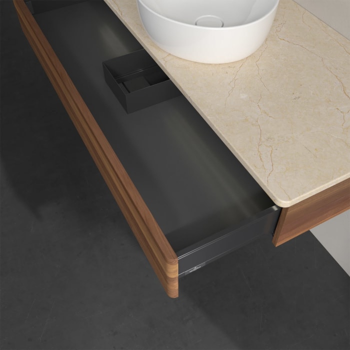 Villeroy & Boch Antao Waschbeckenunterschrank, 120 x 19 cm, 1 Auszug mit LED-Licht, Front ohne Struktur, ohne Hahnloch, für Waschtisch mittig