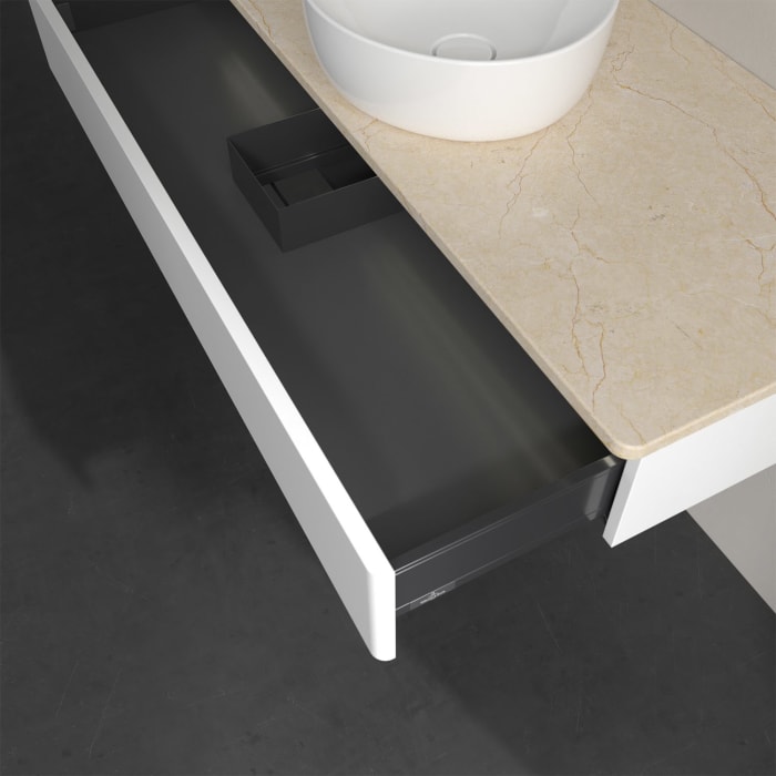 Villeroy & Boch Antao Waschbeckenunterschrank, 120 x 19 cm, 1 Auszug mit LED-Licht, Front ohne Struktur, ohne Hahnloch, für Waschtisch mittig