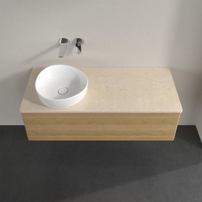 Villeroy & Boch Antao Waschbeckenunterschrank, 120 x 36 cm, 1 Auszug, Front ohne Struktur, ohne Hahnloch, für Waschtisch links