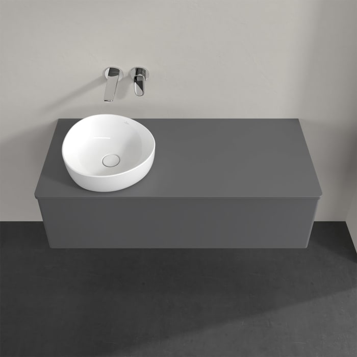 Villeroy & Boch Antao Waschbeckenunterschrank, 120 x 36 cm, 1 Auszug, Front ohne Struktur, mit Hahnloch, für Waschtisch links