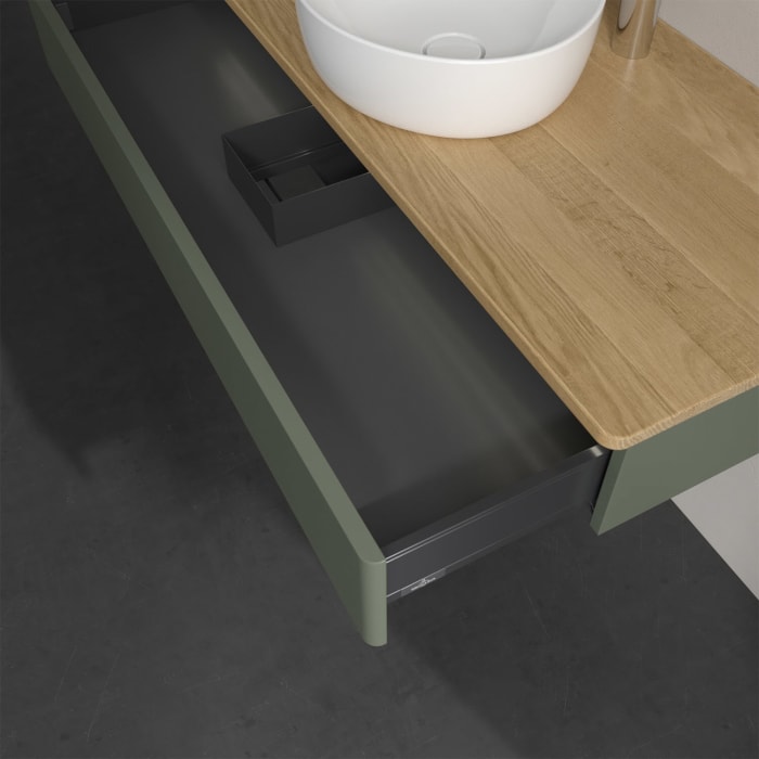 Villeroy & Boch Antao Waschbeckenunterschrank, 120 x 19 cm, 1 Auszug mit LED-Licht, Front ohne Struktur, mit Hahnloch, für Waschtisch mittig