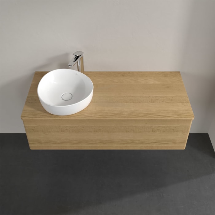 Villeroy & Boch Antao Waschbeckenunterschrank, 120 x 36 cm, 1 Auszug, Front ohne Struktur, mit Hahnloch, für Waschtisch links