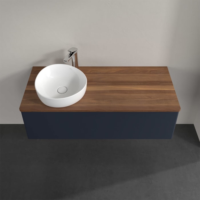 Villeroy & Boch Antao Waschbeckenunterschrank, 120 x 36 cm, 1 Auszug, Front ohne Struktur, mit Hahnloch, für Waschtisch links