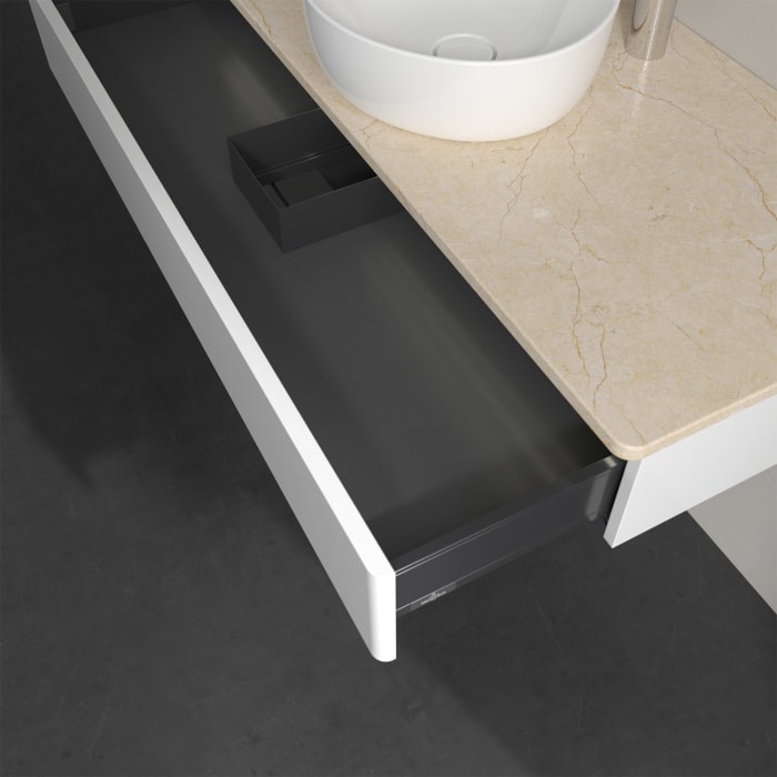 Villeroy & Boch Antao Waschbeckenunterschrank, 120 x 19 cm, 1 Auszug mit LED-Licht, Front ohne Struktur, mit Hahnloch, für Waschtisch mittig