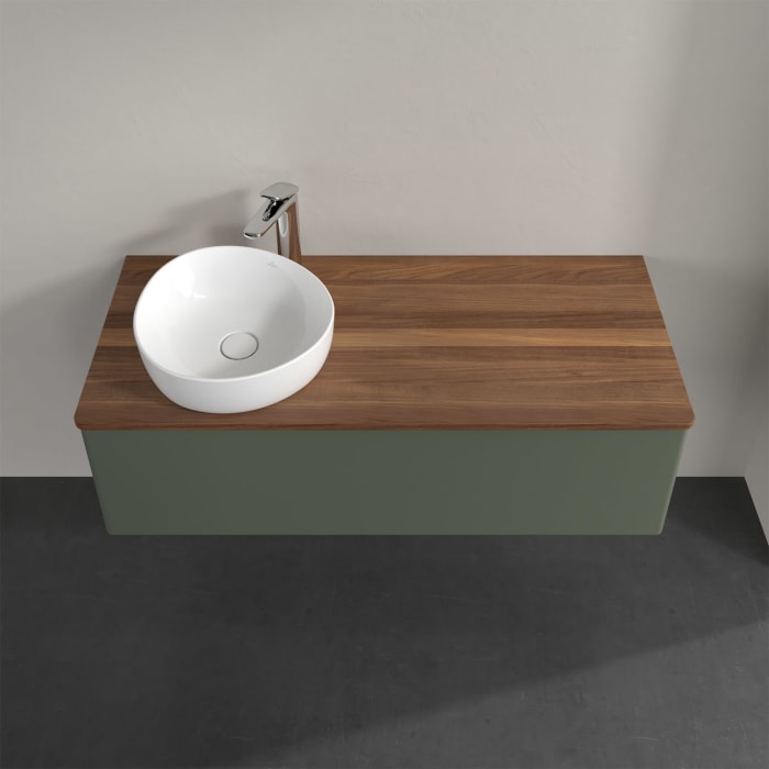 Villeroy & Boch Antao Waschbeckenunterschrank, 120 x 36 cm, 1 Auszug, Front ohne Struktur, mit Hahnloch, für Waschtisch links