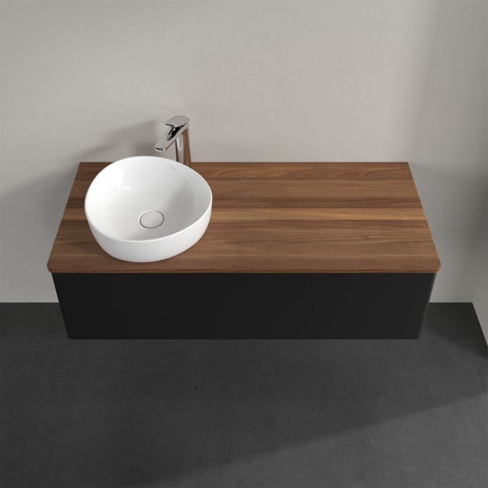 Villeroy & Boch Antao Waschbeckenunterschrank, 120 x 36 cm, 1 Auszug, Front ohne Struktur, mit Hahnloch, für Waschtisch links