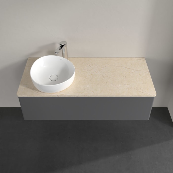 Villeroy & Boch Antao Waschbeckenunterschrank, 120 x 36 cm, 1 Auszug, Front ohne Struktur, mit Hahnloch, für Waschtisch links