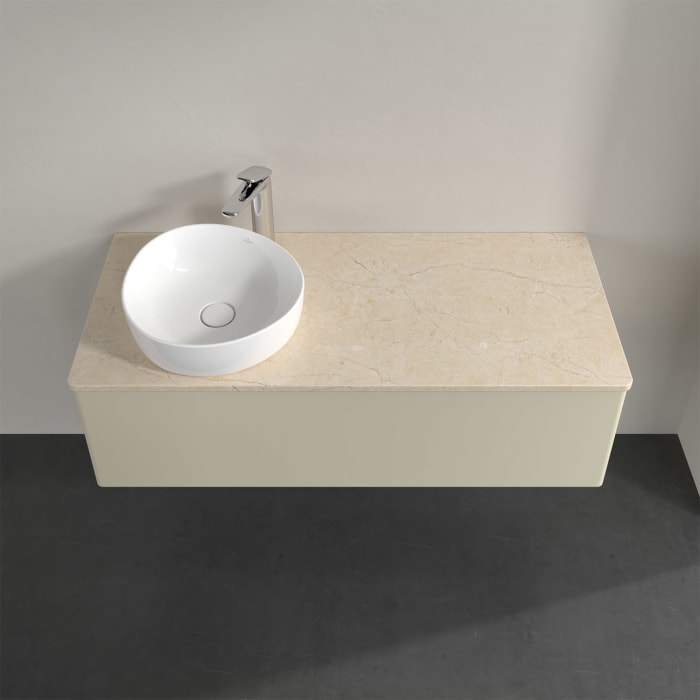 Villeroy & Boch Antao Waschbeckenunterschrank, 120 x 36 cm, 1 Auszug, Front ohne Struktur, mit Hahnloch, für Waschtisch links