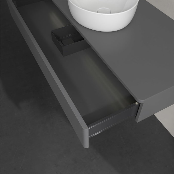 Villeroy & Boch Antao Waschbeckenunterschrank, 120 x 19 cm, 1 Auszug mit LED-Licht, Front mit Struktur, ohne Hahnloch, für Waschtisch mittig