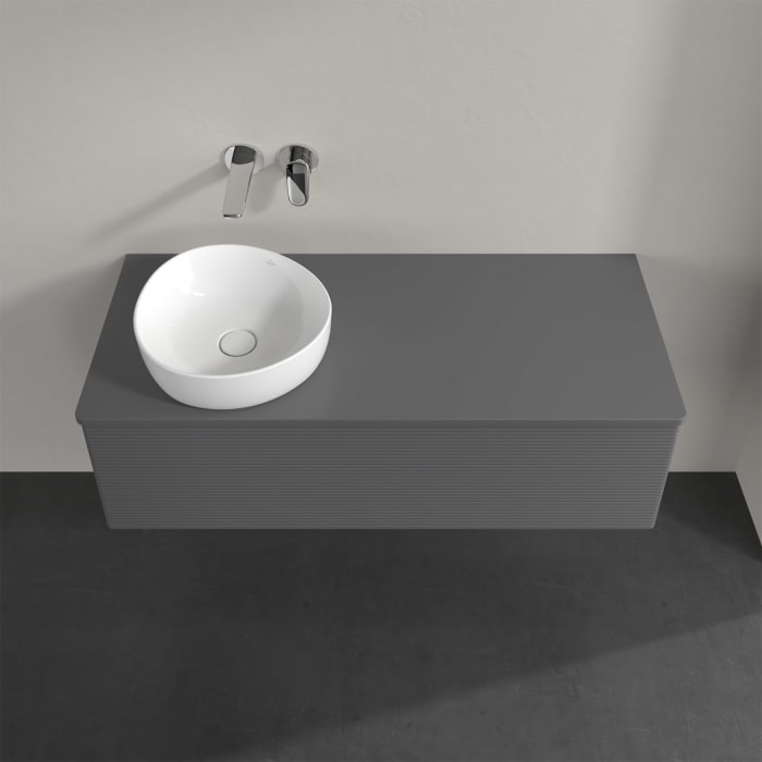 Villeroy & Boch Antao Waschbeckenunterschrank, 120 x 36 cm, 1 Auszug, Front mit Struktur, ohne Hahnloch, für Waschtisch links