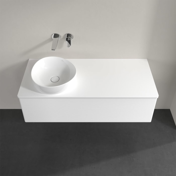 Villeroy & Boch Antao Waschbeckenunterschrank, 120 x 36 cm, 1 Auszug, Front mit Struktur, ohne Hahnloch, für Waschtisch links