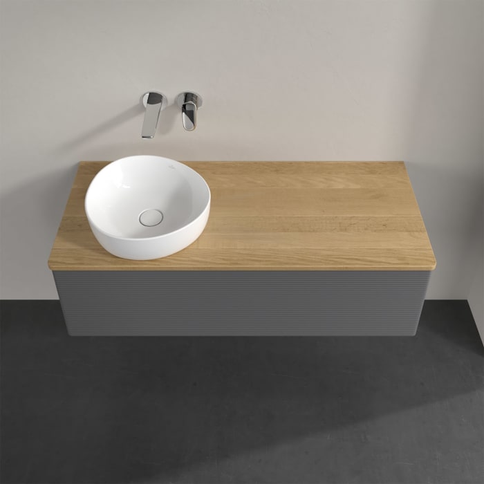 Villeroy & Boch Antao Waschbeckenunterschrank, 120 x 36 cm, 1 Auszug, Front mit Struktur, ohne Hahnloch, für Waschtisch links