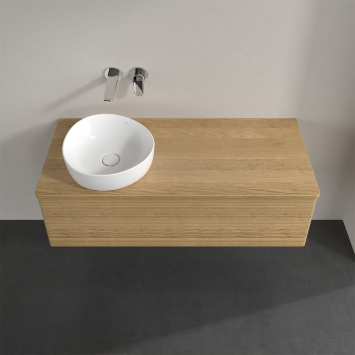 Villeroy & Boch Antao Waschbeckenunterschrank, 120 x 36 cm, 1 Auszug, Front mit Struktur, ohne Hahnloch, für Waschtisch links