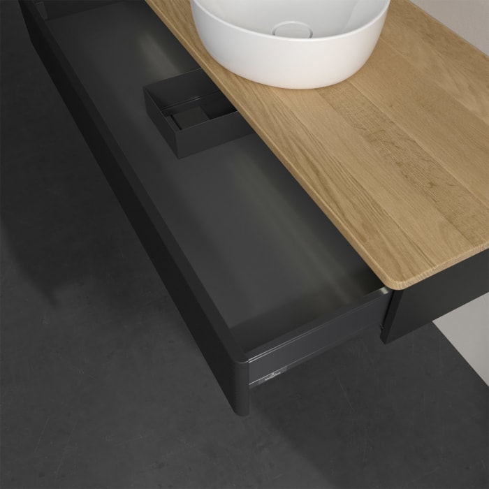 Villeroy & Boch Antao Waschbeckenunterschrank, 120 x 19 cm, 1 Auszug mit LED-Licht, Front mit Struktur, ohne Hahnloch, für Waschtisch mittig