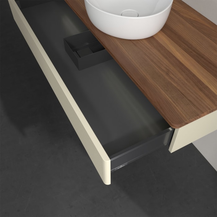 Villeroy & Boch Antao Waschbeckenunterschrank, 120 x 19 cm, 1 Auszug mit LED-Licht, Front mit Struktur, ohne Hahnloch, für Waschtisch mittig