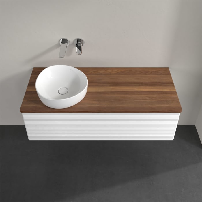 Villeroy & Boch Antao Waschbeckenunterschrank, 120 x 36 cm, 1 Auszug, Front mit Struktur, ohne Hahnloch, für Waschtisch links