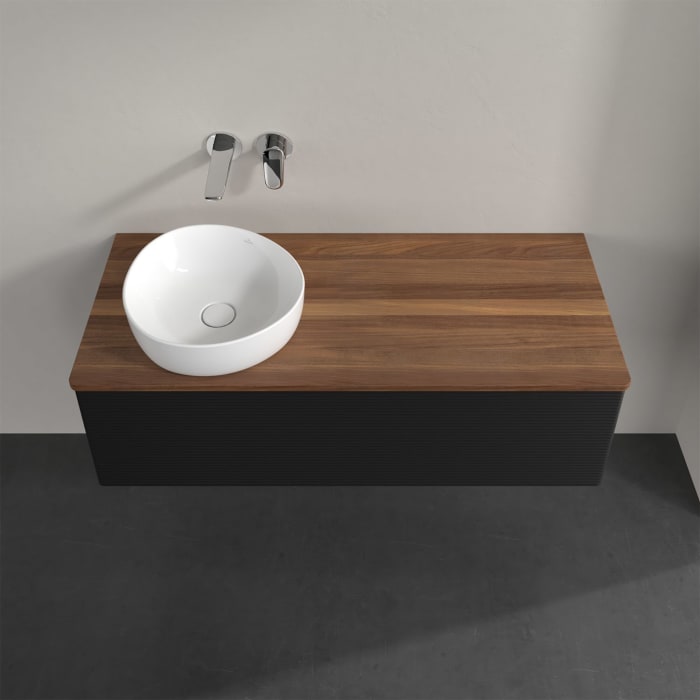 Villeroy & Boch Antao Waschbeckenunterschrank, 120 x 36 cm, 1 Auszug, Front mit Struktur, ohne Hahnloch, für Waschtisch links