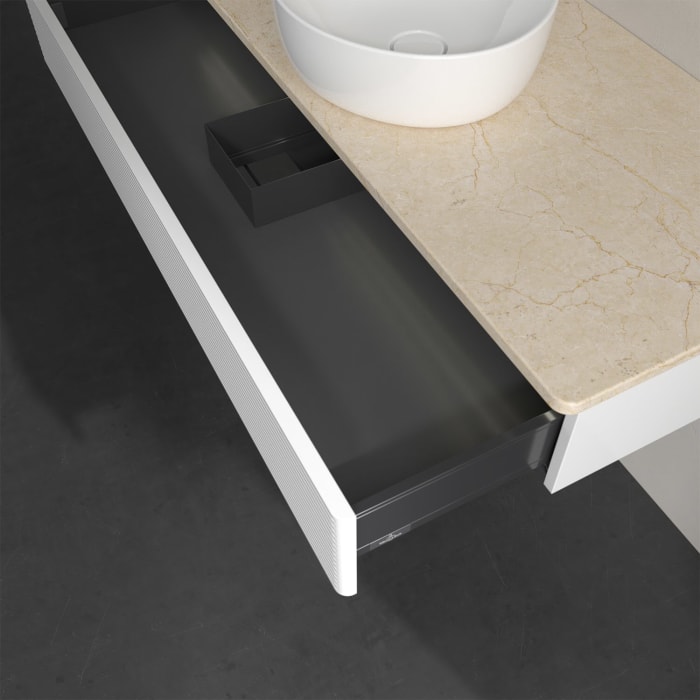 Villeroy & Boch Antao Waschbeckenunterschrank, 120 x 19 cm, 1 Auszug mit LED-Licht, Front mit Struktur, ohne Hahnloch, für Waschtisch mittig