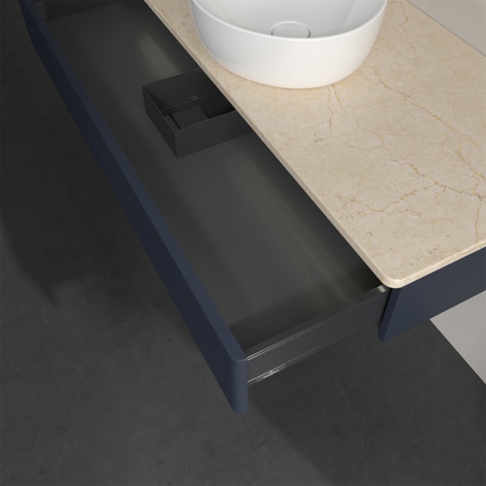 Villeroy & Boch Antao Waschbeckenunterschrank, 120 x 19 cm, 1 Auszug mit LED-Licht, Front mit Struktur, ohne Hahnloch, für Waschtisch mittig