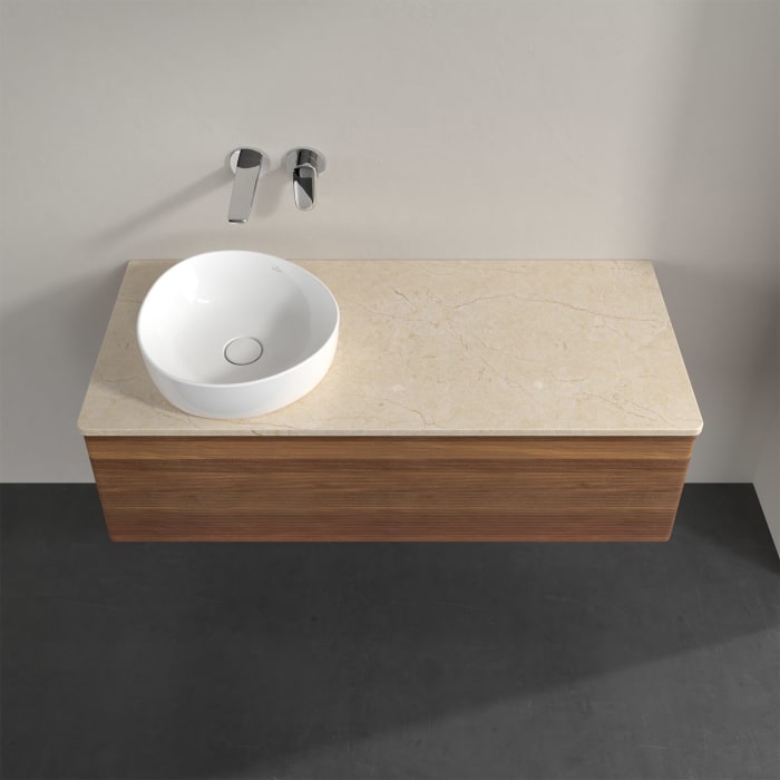 Villeroy & Boch Antao Waschbeckenunterschrank, 120 x 36 cm, 1 Auszug, Front mit Struktur, ohne Hahnloch, für Waschtisch links