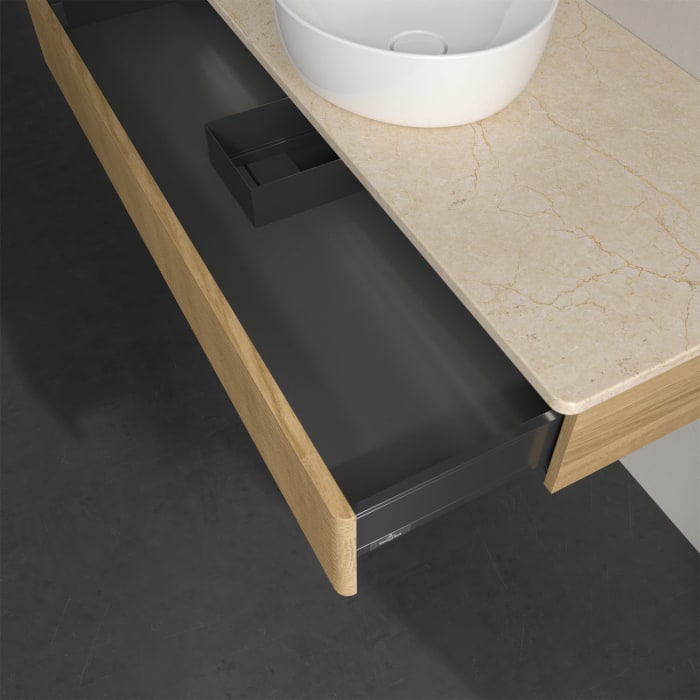 Villeroy & Boch Antao Waschbeckenunterschrank, 120 x 19 cm, 1 Auszug mit LED-Licht, Front mit Struktur, ohne Hahnloch, für Waschtisch mittig